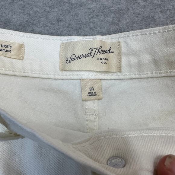 Universal Thread Jean Shorts WMNS 8R Highest Rise Shortie White Frayed Hem Denim - Picture 3 of 11